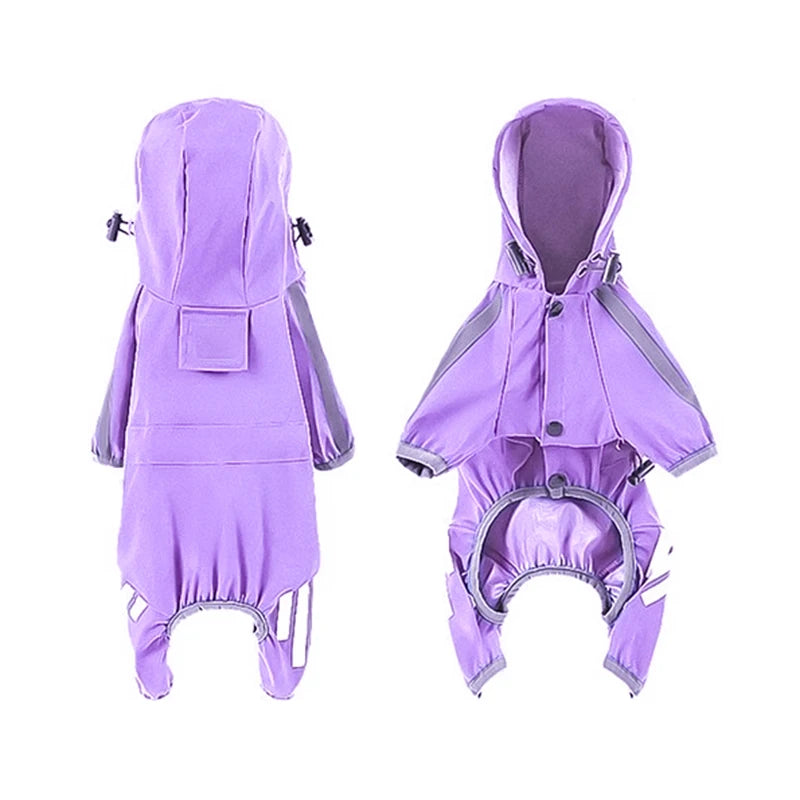 Full-Body Waterproof Dog Overalls with Reflective Strips & Hood