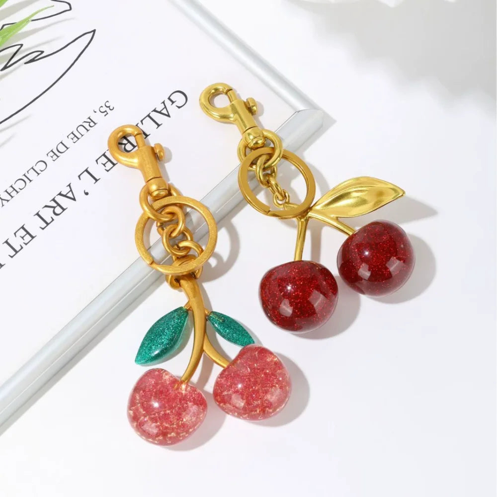 Red Cherry Pendant Keychain Charm