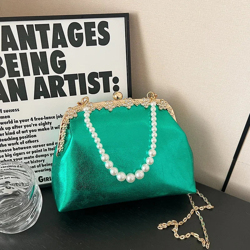 Luxury Pearl Chain Minaudière Shoulder Bag