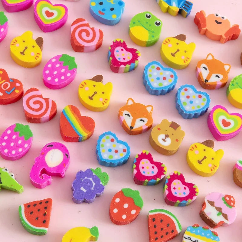 Mini Cartoon Eraser Set – Fruit, Animal & Heart Capsule Collection