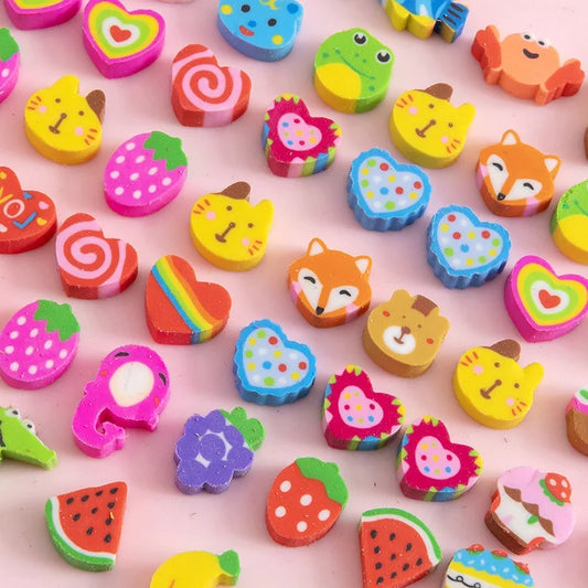 Mini Cartoon Eraser Set – Fruit, Animal & Heart Capsule Collection