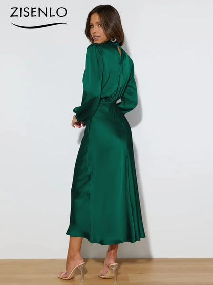 Autumn Satin Long Sleeve Loose Dress