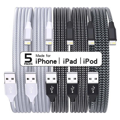 5-Pack Braided USB to Lightning Charging Cables