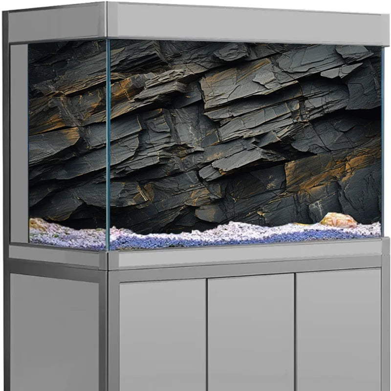 3D Black Stone Self-Adhesive Aquarium Background