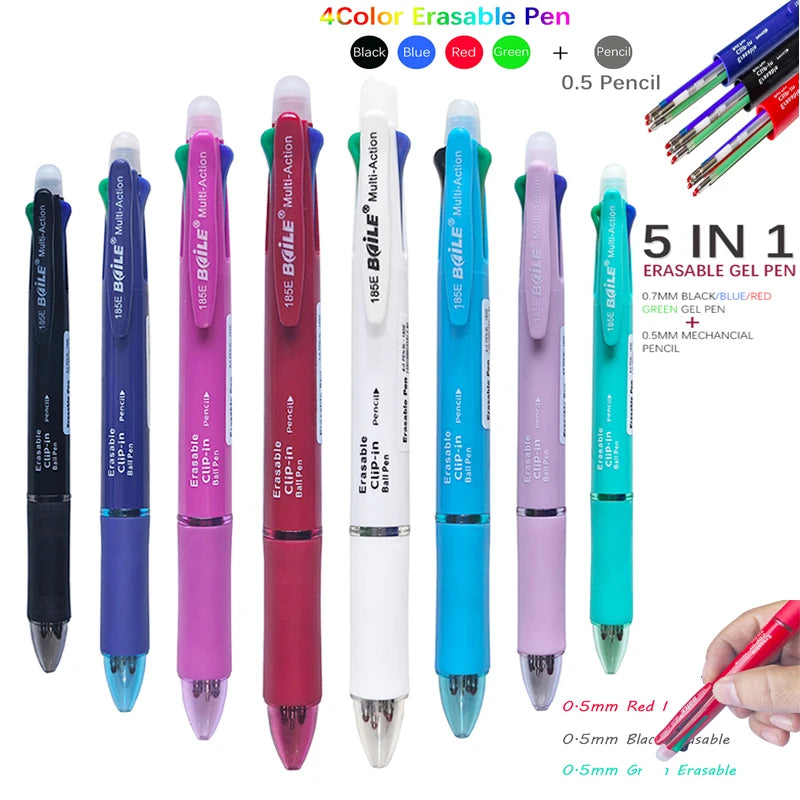 5-in-1 Multicolor Erasable Gel Pen with Mechanical Pencil