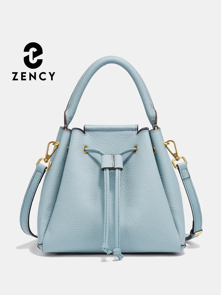 Genuine Leather Top-Handle Bucket Bag