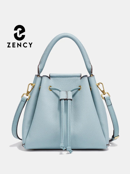 Genuine Leather Top-Handle Bucket Bag