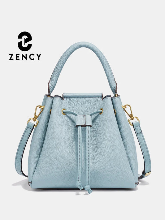 Genuine Leather Top-Handle Bucket Bag