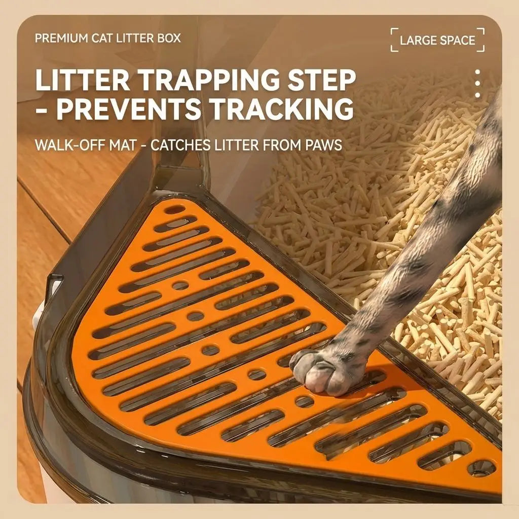 Semi-Enclosed Cat Litter Box with Scoop