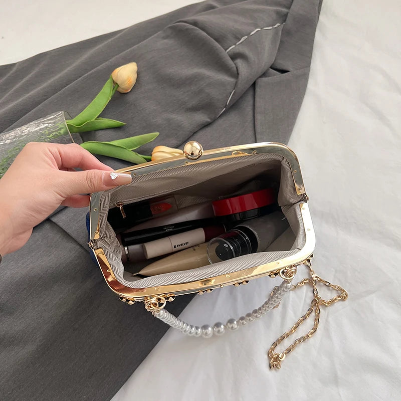 Luxury Pearl Chain Minaudière Shoulder Bag