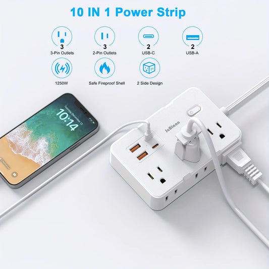 Flat Power Strip with USB Ports