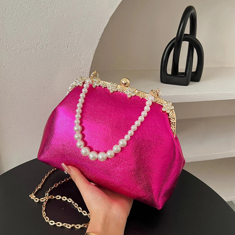 Luxury Pearl Chain Minaudière Shoulder Bag