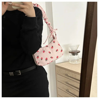 Strawberry Print Corduroy Mini Shoulder Bag