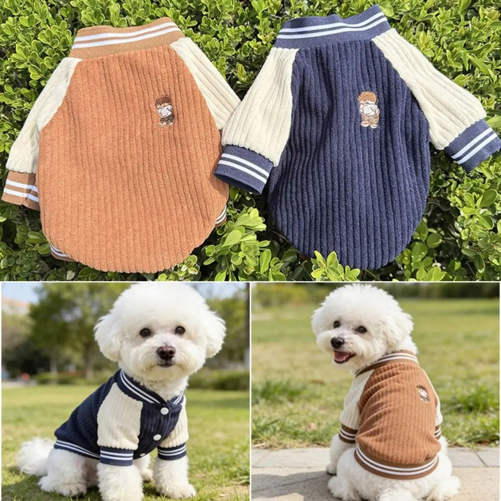 Pet Baseball Jacket – Warm Fleece Dog Coat with Embroidery
