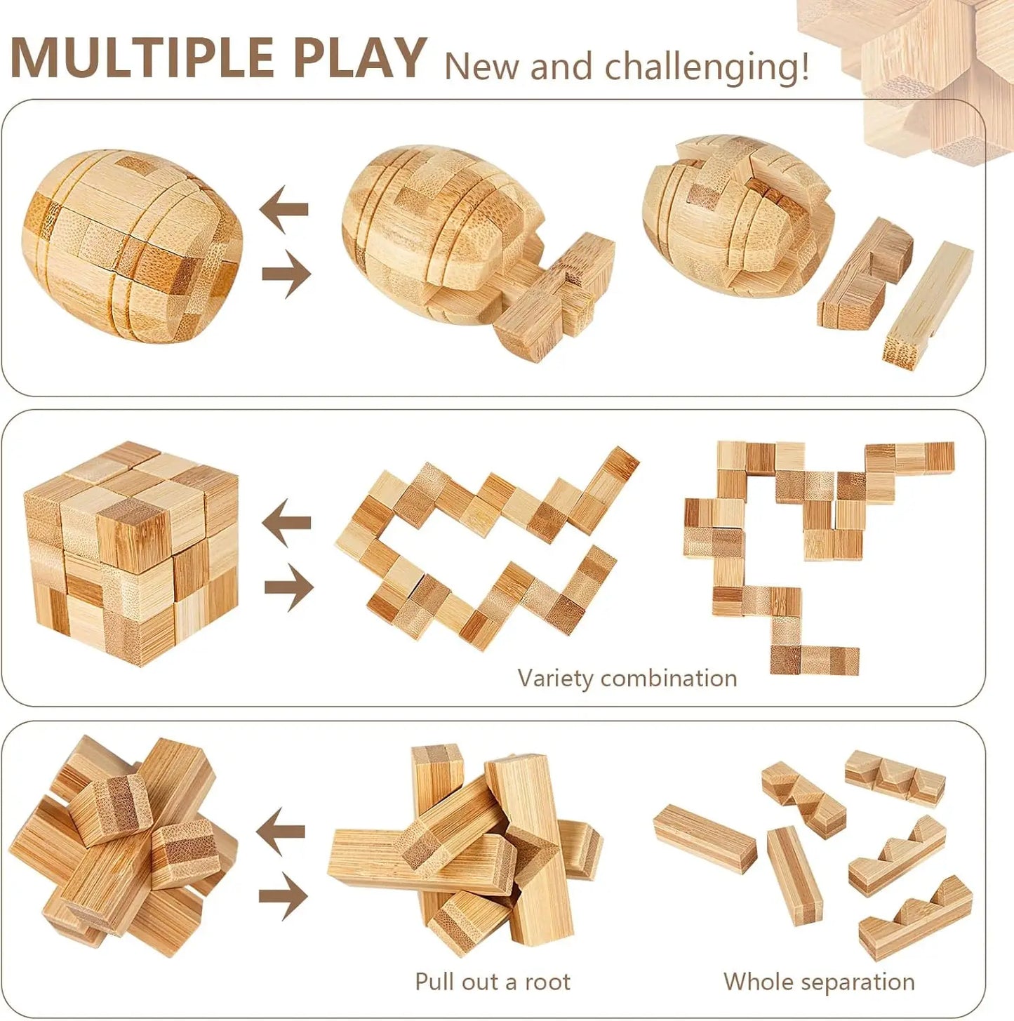 Wooden Kong Ming & Lu Ban Lock 3D Brain Teaser Puzzle