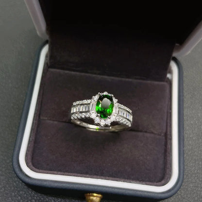 925 Sterling Silver Emerald & Diamond Ring