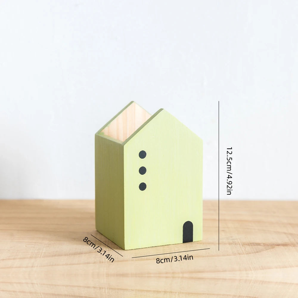 Wooden House Pen Holder & Desktop Organizer