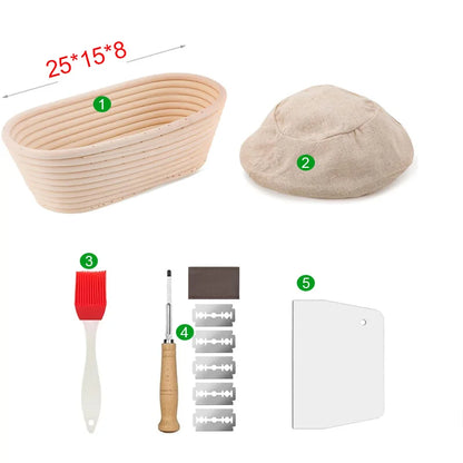 Oval Rattan Banneton Proofing Basket for Sourdough Bread with Washable Linen Liner