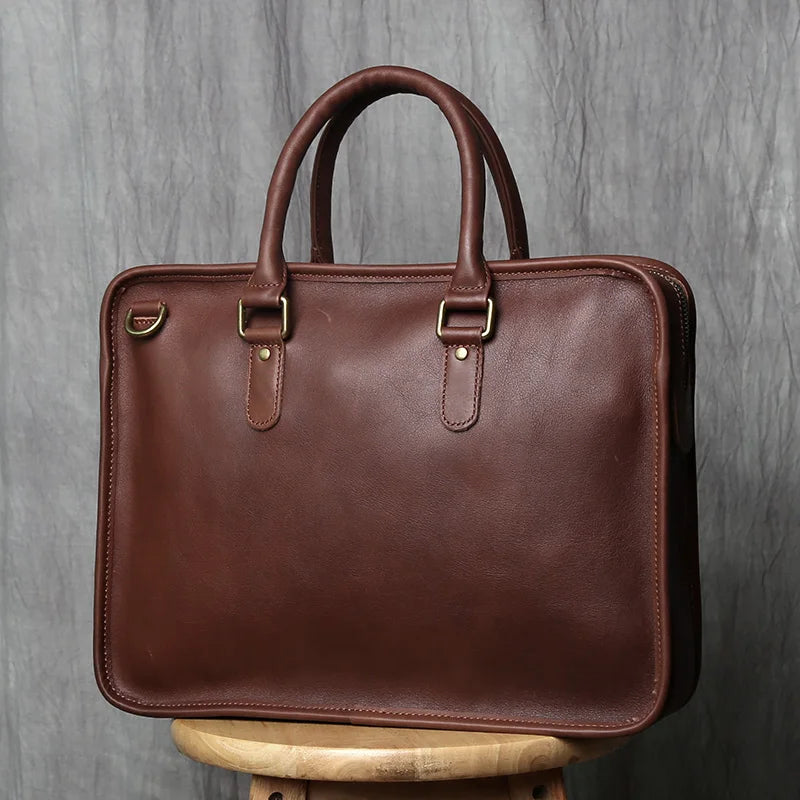 NZPJ Retro Men's Briefcase Leather Laptop Bag