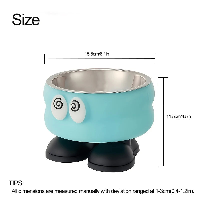 Elevated Stainless Steel Pet Bowl with Cartoon Design