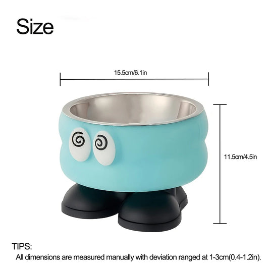 Elevated Stainless Steel Pet Bowl with Cartoon Design