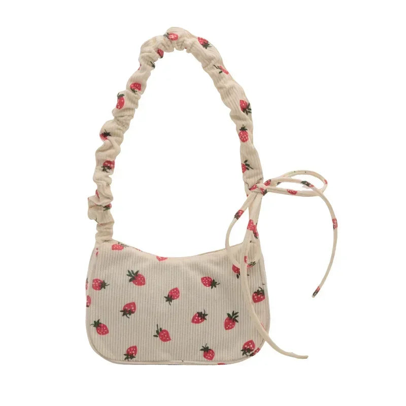 Strawberry Print Corduroy Mini Shoulder Bag
