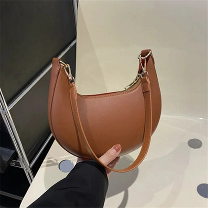 Minimalist PU Leather Crescent Shoulder Handbag