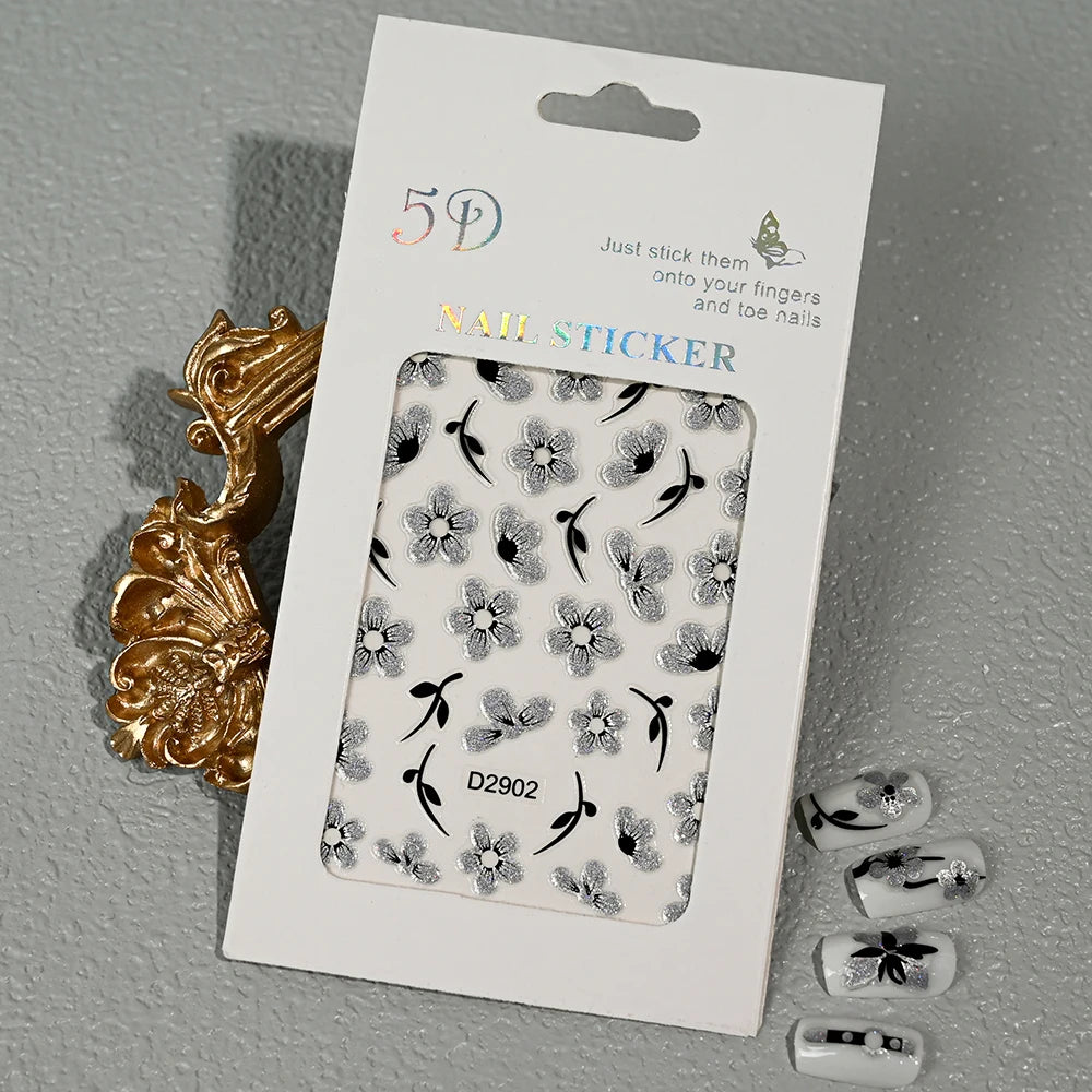 5D Glitter Floral Nail Art Stickers