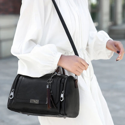 Vintage PU Leather Boston Handbag
