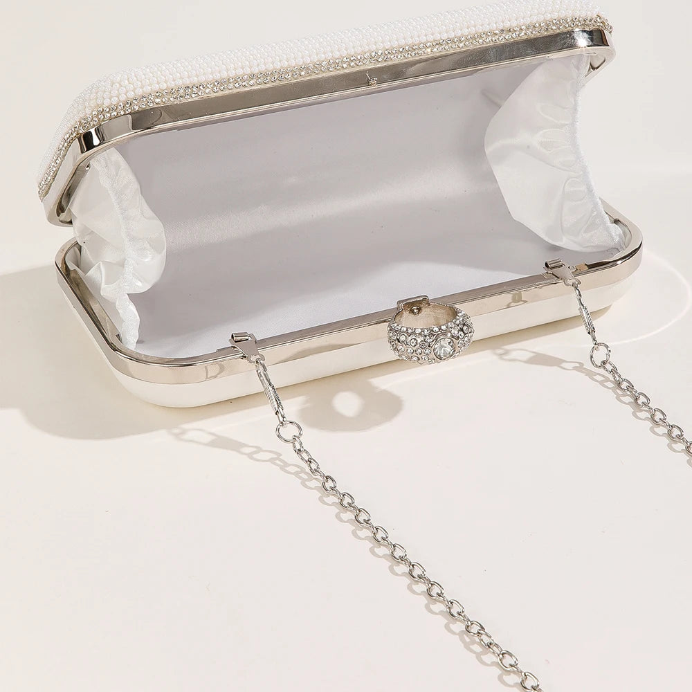 Women’s Pearl Beaded “I Do” Wedding Clutch with Chain Strap