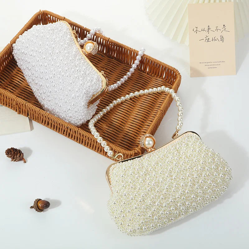Pearl Beaded Shell Evening Clutch