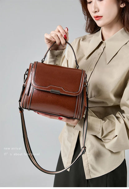 Genuine Cow Leather Top Handle Crossbody Bag