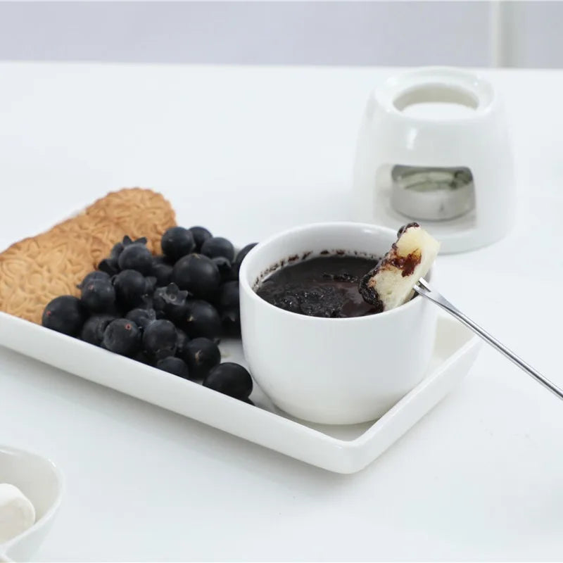 Cute Ceramic Butter Warmer Fondue Set with Forks