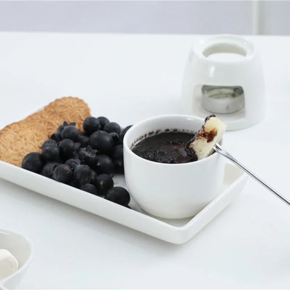 Cute Ceramic Butter Warmer Fondue Set with Forks