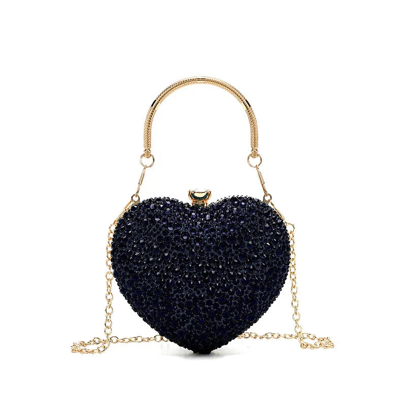 Luxury Heart Crystal Rhinestone Evening Clutch Bag
