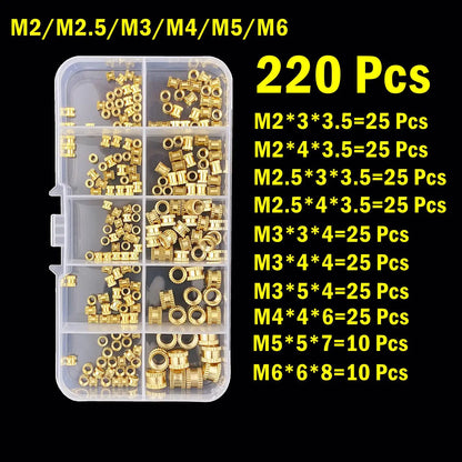 Brass Heat Threaded Insert Nut Assortment