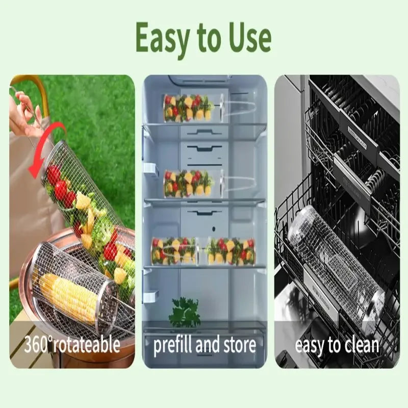 Stainless Steel Rolling BBQ Grill Basket