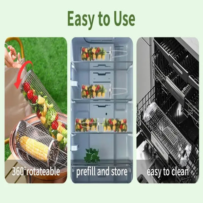 Stainless Steel Rolling BBQ Grill Basket