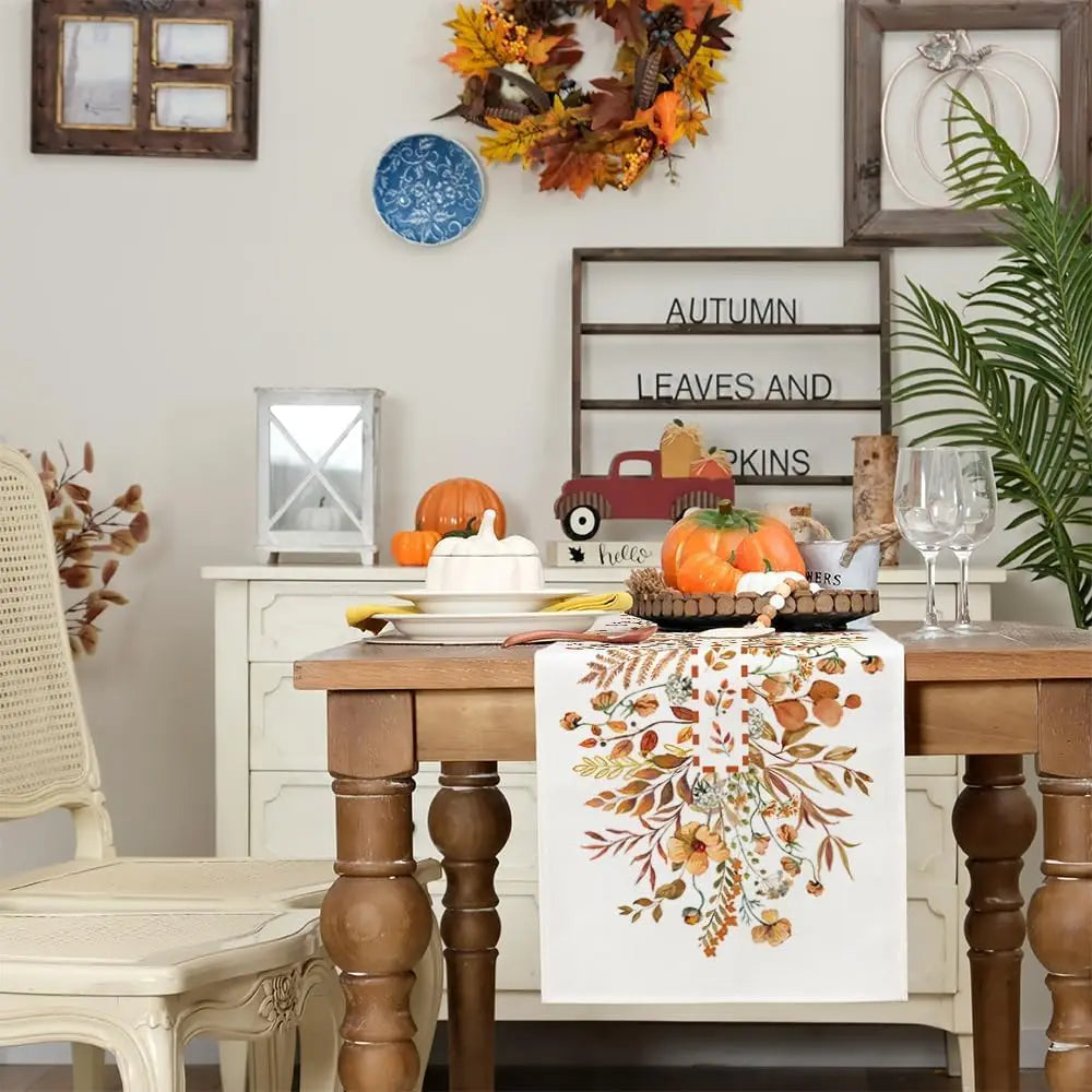 Autumn Wildflower Linen Table Runner