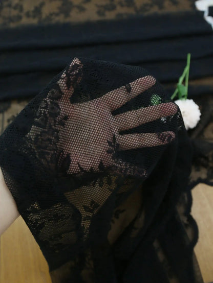 Black Floral Lace Sheer Curtain Panel