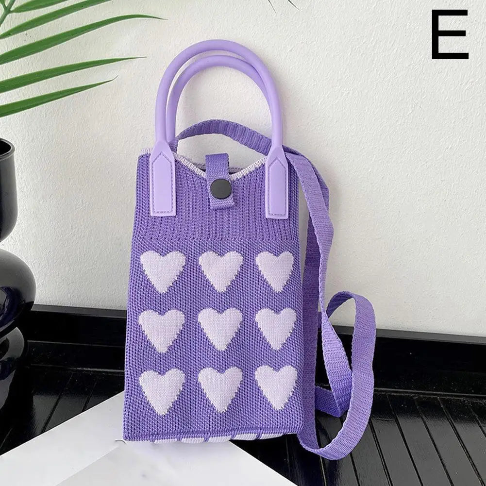 Knitted Heart Mini Crossbody Phone Bag
