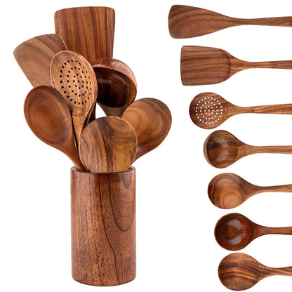 Wooden Kitchen Utensil Set with Storage Holder