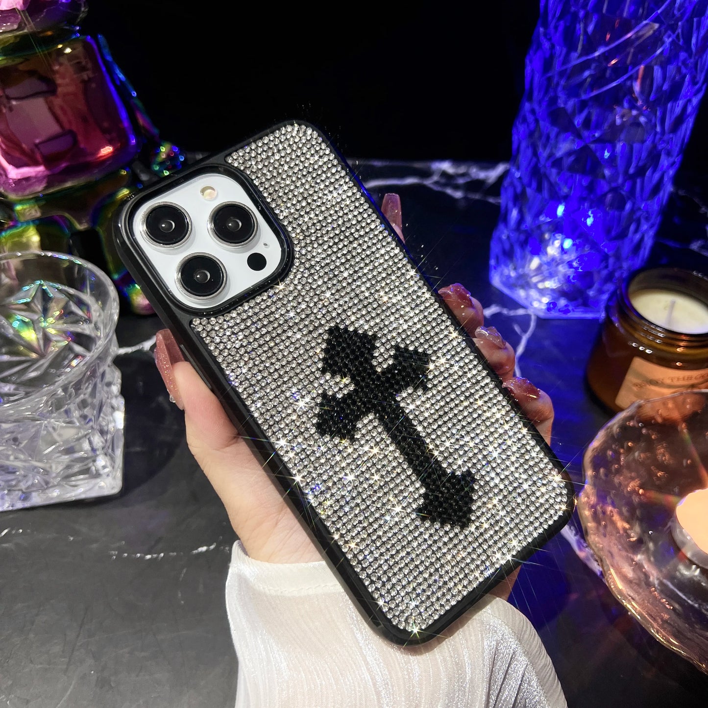 Gothic Cross Rhinestone Shockproof Protective Cover Case For iPhone 15 14 13 12 11 Pro