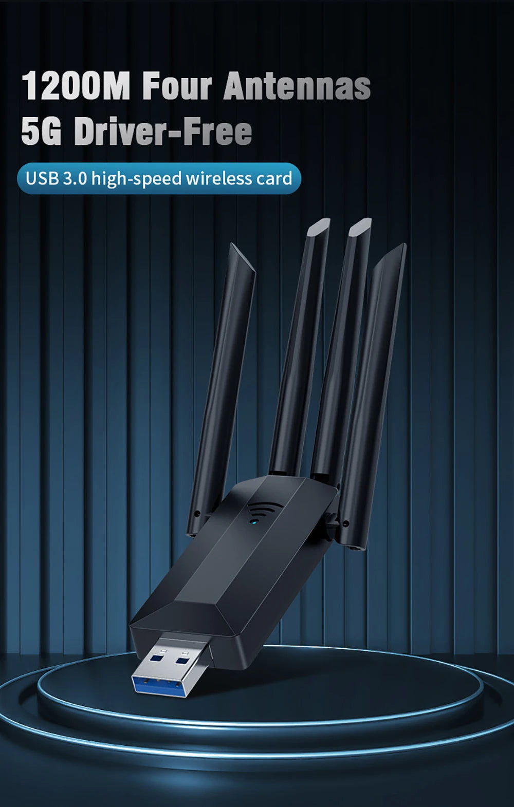 1200M USB 3.0 Dual-Band WiFi Adapter 2.4GHz/5GHz with 4 External Antennas