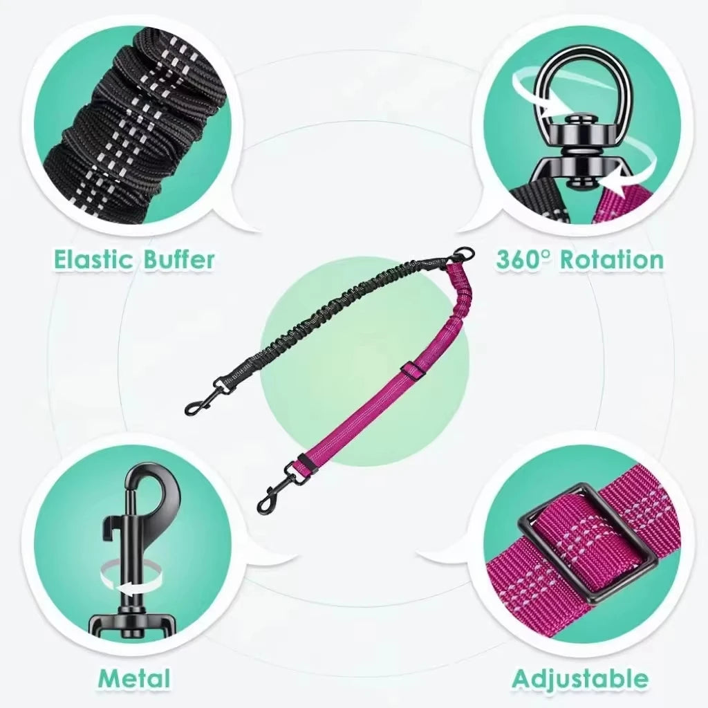 Dual Dog Leash Attachment with Bungee Strap