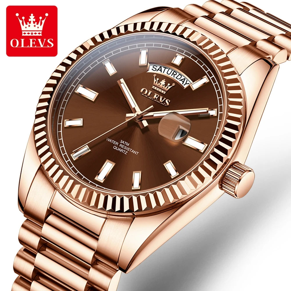 OLEVS Men's Rose Gold Stainless Steel Quartz Watch