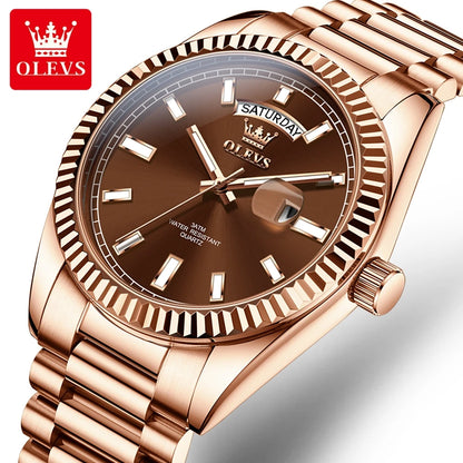 OLEVS Men's Rose Gold Stainless Steel Quartz Watch