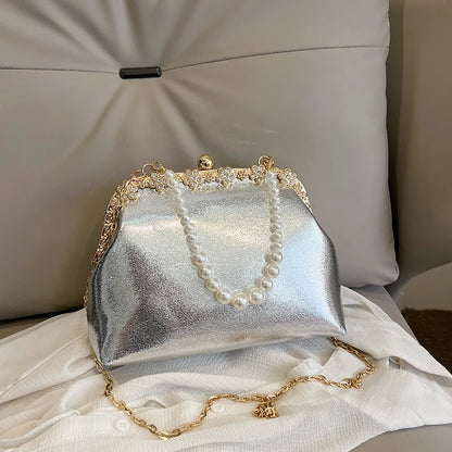 Luxury Pearl Chain Minaudière Shoulder Bag