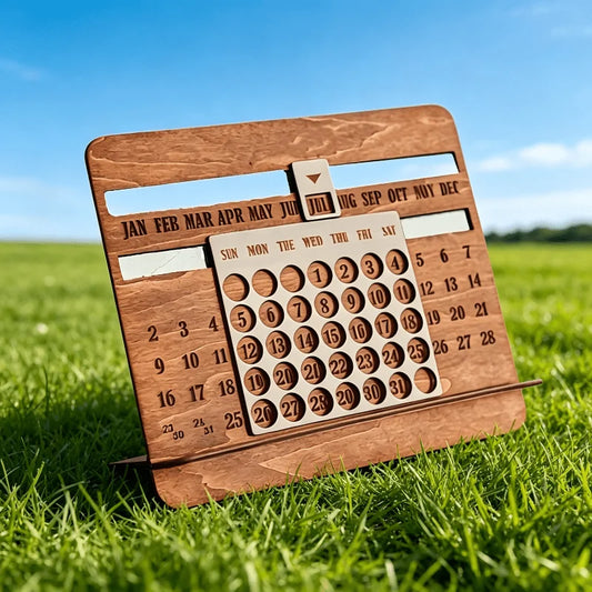 Wooden Perpetual Calendar Desk Organizer