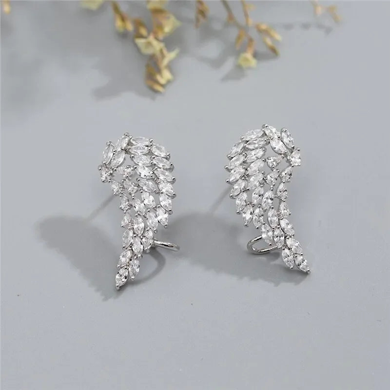 Angel Wing Cubic Zirconia Clip Earrings